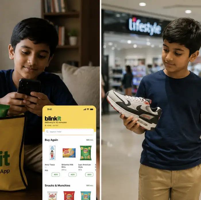 A child counting pocket money at a shop counter